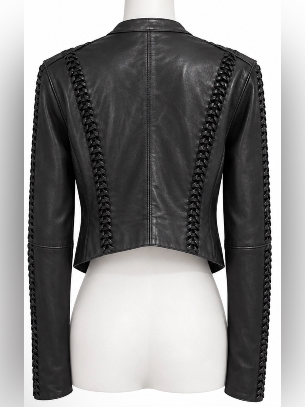 Vintage Y2K Bebe Genuine Leather Braided Jacket Black M - Picture 4 of 7